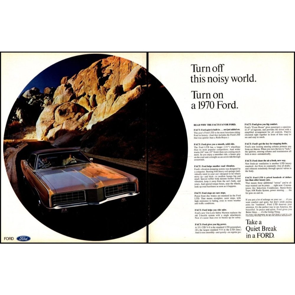 1970 Ford LTD 2 Door Hardtop 2 Page Vintage Print Ad Rocky Highway Wall Art